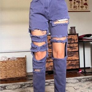 Distressed Purple Women Jeans